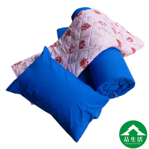 【品生活】素色捲床組(床墊+枕頭+涼被)-3x6尺單人-深藍