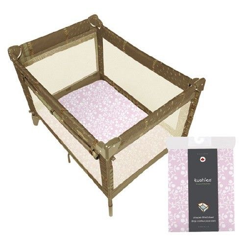 加拿大 kushies 純棉遊戲床床包 74x107cm (粉紅花)