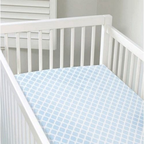 加拿大 kushies 純棉嬰兒床床包 70x140cm (粉藍菱格紋 )