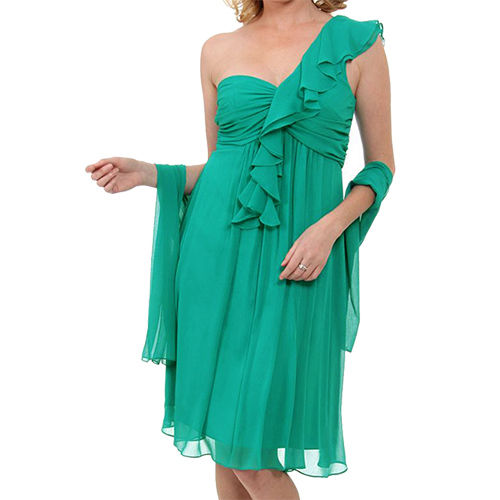 【摩達客】美國進口Landmark單邊荷葉袖浪漫紗裙翠綠派對小禮服/洋裝