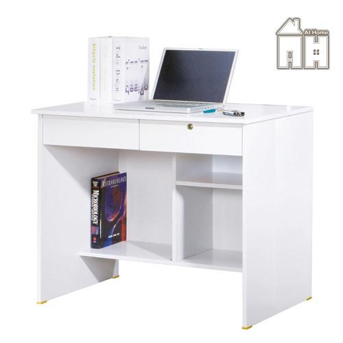 【ATHOME】簡約設計實木感白色二抽收納書桌/電腦桌/工作桌(91X60X75)-下座金點將
