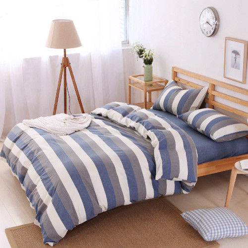 【R.Q.POLO】藍灰中條 水洗棉系列-雙人標準薄被套床包四件組(5X6.2尺)
