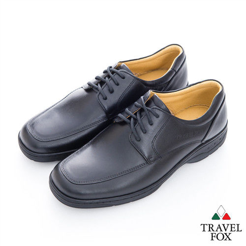 Travel Fox(男) 絕對品味 方楦舒適牛皮綁帶紳士鞋 - 黑