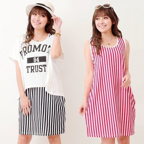 【時尚媽咪】韓版直條紋兩件式洋裝(共二色)