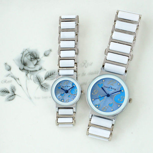 【Daniel Wang】甜美愛心-切割鏡面仿陶瓷女錶-天空藍