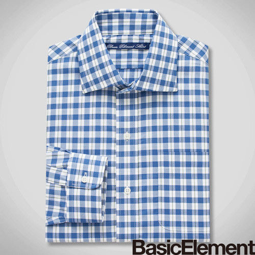 【BasicElement】男款格紋精紡襯衫-藍白格