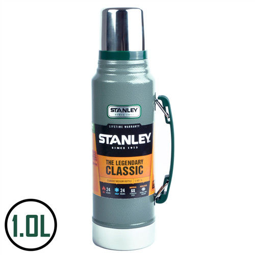 【美國Stanley】不鏽鋼保溫瓶／經典真空保溫瓶 1.0L(錘紋綠)