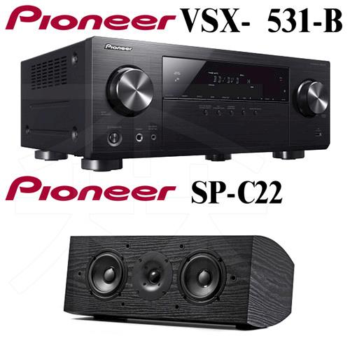 Pioneer先鋒5.1聲道 AV環繞擴大機+中置型喇叭VSX-531-B+SP-C22