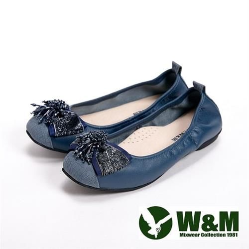【W&M】2016新款流蘇花飾乳膠錐女鞋-藍(另有黑)