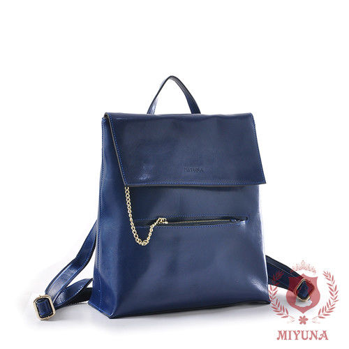 【MIYUNA】首爾時尚鏈袋全真皮後背包-時尚藍