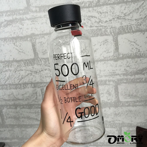【OMORY】日韓塗鴉玻璃水瓶(附麻布收納袋)560ml(2入組)