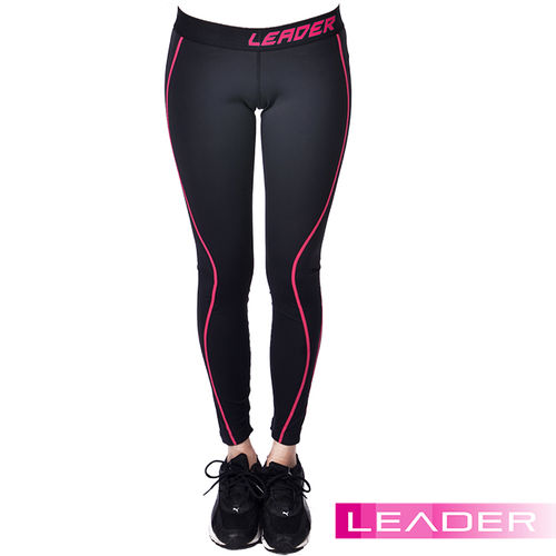 Leader 女性專用 colorFit運動壓縮緊身褲(桃紅線條)