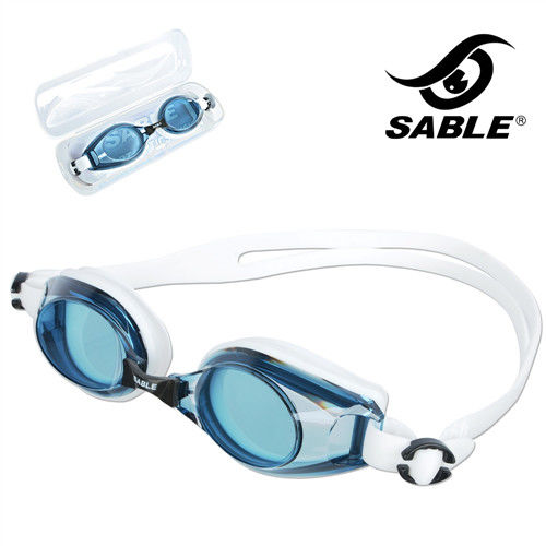 【黑貂SABLE】繽紛色彩 標準平光運動泳鏡(藍白色)