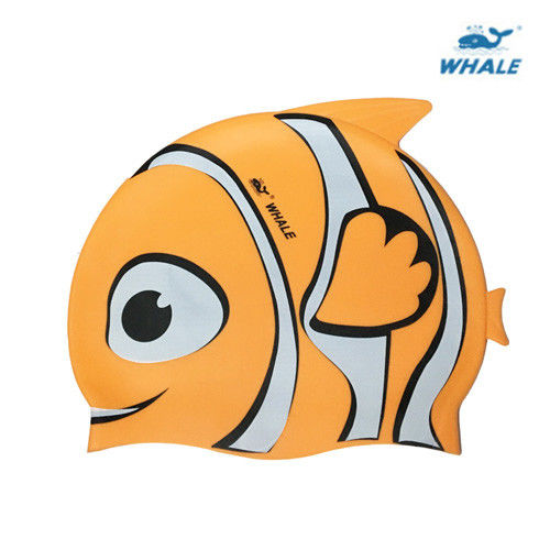 WHALE 小丑魚防水矽膠兒童泳帽(橙)