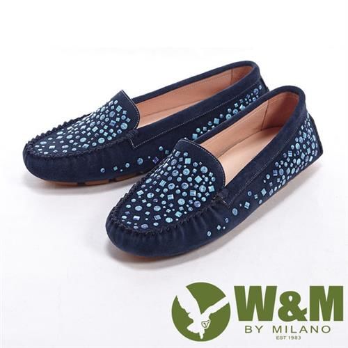 【W&M】 不規則幾何小貼鑽女鞋休閒鞋-深藍
