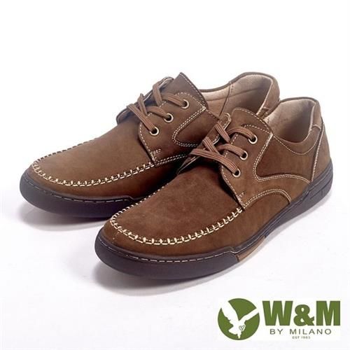 【W&M】簡約素色綁帶休閒鞋男鞋-棕