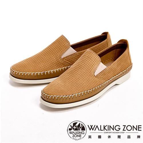 【WALKING ZONE】精緻手工方格設計休閒女鞋-土黃(另有藍)