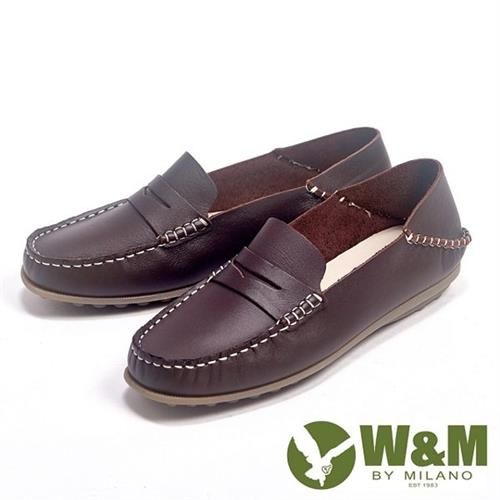 【W&M】新款經典可踩式雙穿可水洗柔軟防滑鞋底 豆豆女鞋-咖
