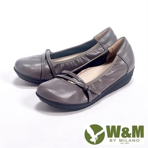 【W&M】上班兼休閒假綁帶直套增高娃娃鞋女鞋-灰