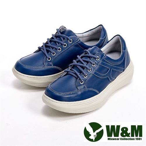 【W&M】FIT系列 簡約氣墊增高綁帶休閒女鞋-藍(另有紅)