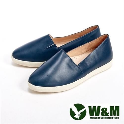 【W&M】真皮簡約休閒女鞋-深藍(另有黑/卡其)