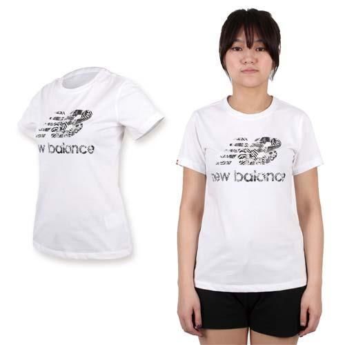【NEWBALANCE】女印花短袖T恤-路跑 慢跑 休閒 NB 白灰黑  65%綿35%聚酯纖維