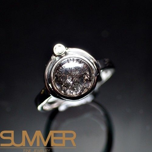SUMMER寶石 天然珍貴滿絲黑銀鈦戒指(925銀) (AQ-7)