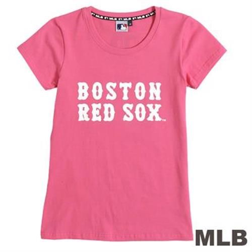 MLB-波士頓紅襪隊前後LOGO短袖T恤-深粉紅(女)