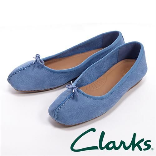【Clarks】FRECKLE ICE 休閒蝴蝶結平底鞋女鞋-藍