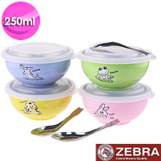 【斑馬ZEBRA】不鏽鋼兒童碗四入組附湯匙／上蓋（250ml／入）