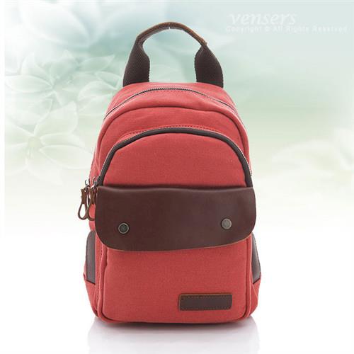 Vensers韓潮頂級棉麻包系列後背包橘紅C8059903