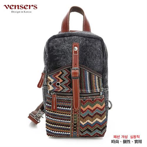 Vensers韓潮頂級棉麻包系列胸包黑色C100702