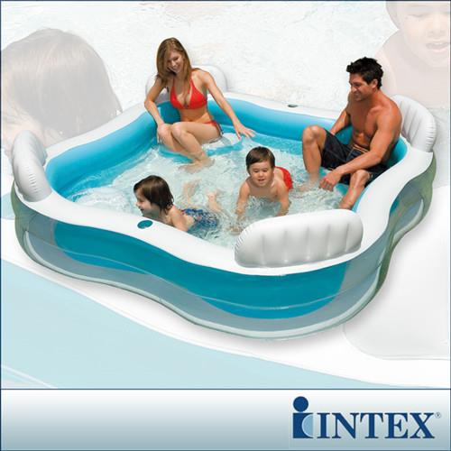 INTEX 方型有靠墊透明戲水游泳池(229*229cm)(882L)