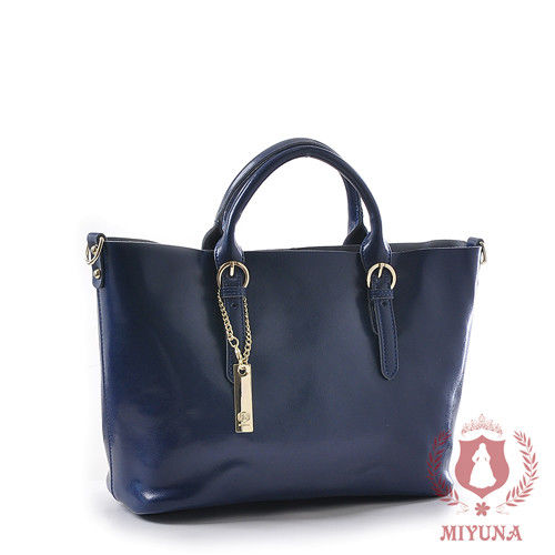 【MIYUNA】米蘭時尚全真皮托特包中包-時尚藍