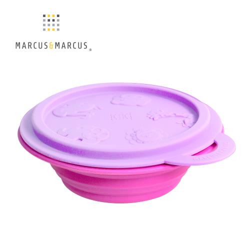 【MARCUS&MARCUS】動物樂園矽膠摺疊碗-鯨魚(紫碗蓋/桃紅碗)