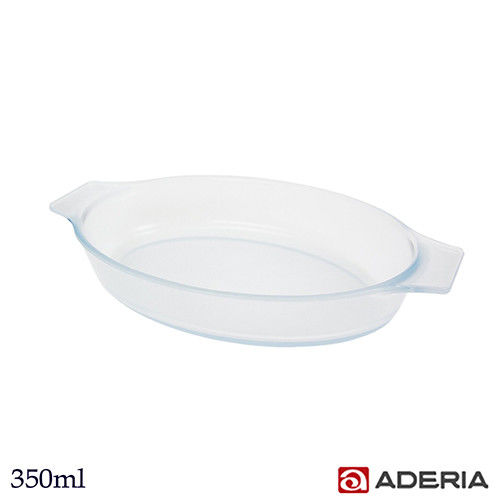 【ADERIA】日本進口橢圓陶瓷塗層耐熱玻璃烤盤350ml