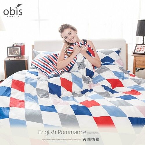 【obis】100%純棉單人3.5*6.2尺床包兩用被組-英倫情緣
