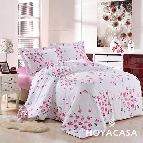 HOYACASA 玫瑰香頌 加大四件式天絲兩用被床包組