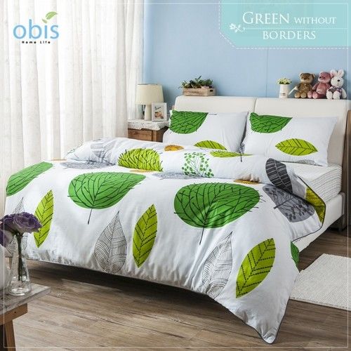【obis】100%純棉單人3.5*6.2尺床包兩用被組-綠野芳蹤