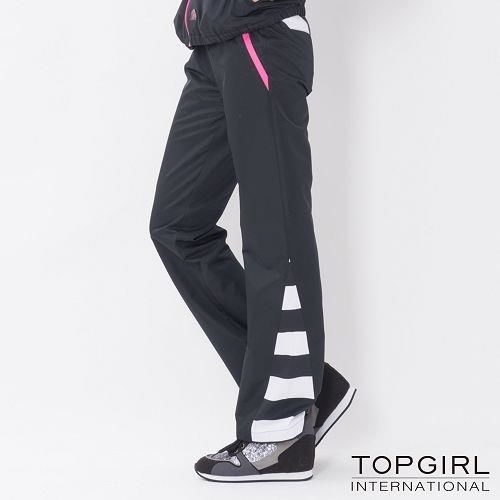  【TOP GIRL】潮感條紋拼接風衣長褲 (神祕黑)