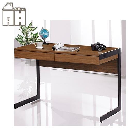 【ATHOME】簡約時尚4尺木質胡桃色二抽收納書桌/電腦桌/工作桌(120X60X77)歐菲