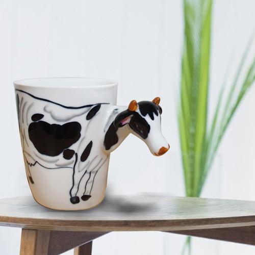 3D動物造型手繪風陶瓷杯- 乳牛(350ml) 
