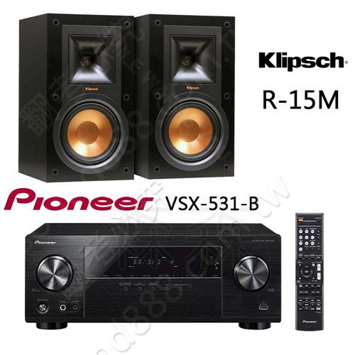 Pioneer先鋒 +Klipsch5.1聲道 AV環繞擴大機+書架型喇叭VSX-531-B+R-15M