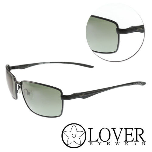 【Lover】長方金屬墨綠黑色太陽眼鏡(9311-C02)