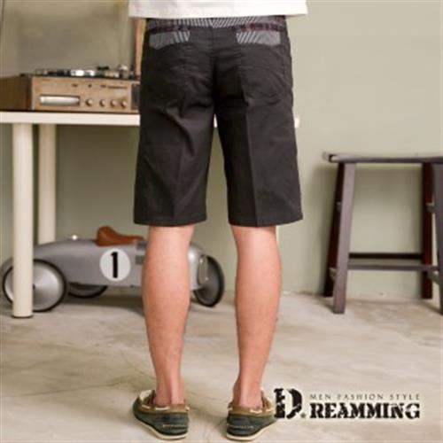 【Dreamming】剪接條紋伸縮休閒短褲(灰色)-行動
