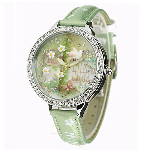 【韓國MINI】手工軟陶晶鑽創意手錶-3D神秘花園