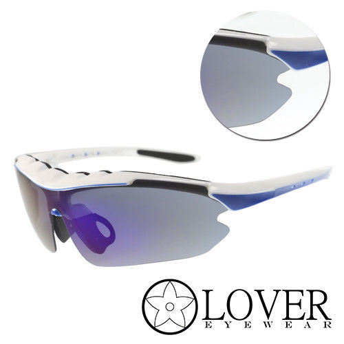 【Lover】偏光藍白膠框太陽運動護目鏡(AT9124-白藍)