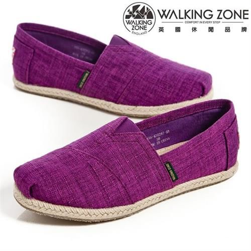 WALKING ZONE 斜車素面編織風樂福鞋女鞋-紫(另有米、深藍)