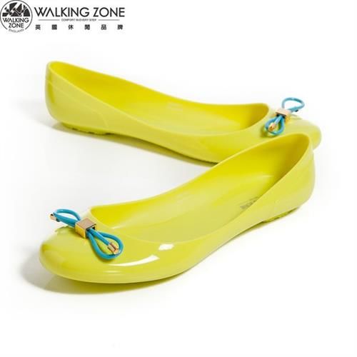 WALKING ZONE 韓版蝴蝶結亮麗配色果凍鞋-黃(另有深藍、淺藍、桃、黑)
