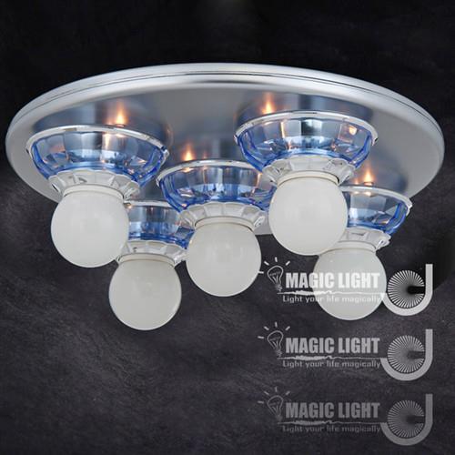 【光的魔法師 Magic Light】藍水晶吸頂 五燈 烤漆底盤